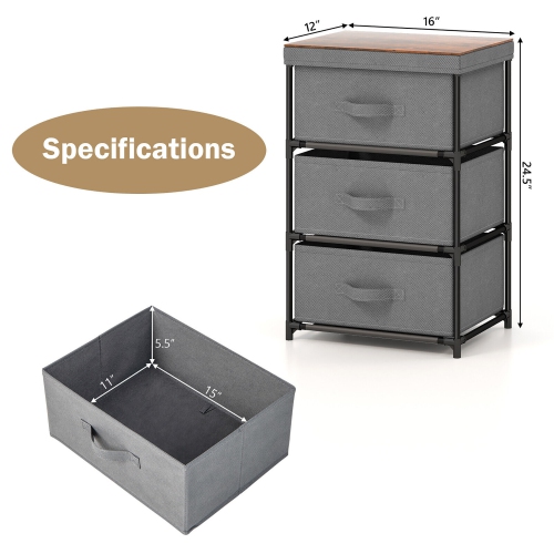 Gymax 2PCS 3 Drawers Dresser Fabric Storage Tower Organizer Unit Tall Nightstand Side Table