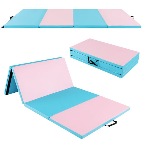 Gymax 8' x 4' x 2'' Folding Gymnastics Mat Tumbling Exercise PU Leather Cover for Yoga