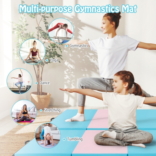 Gymax 8' x 4' x 2'' Folding Gymnastics Mat Tumbling Exercise PU Leather Cover for Yoga