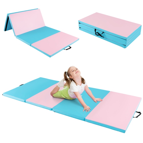 Gymax 8' x 4' x 2'' Folding Gymnastics Mat Tumbling Exercise PU Leather Cover for Yoga