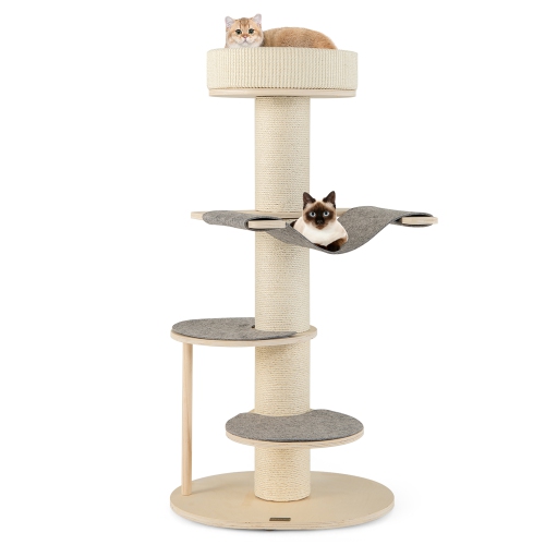 GYMAX  47" Cat Tree for Indoor Cats W/ Thickened Sisal Scratching Posts 2 Platforms