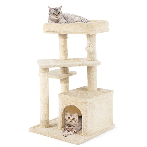 GYMAX  Petsjoy Cat Tree Indoor Activity Cat Tower W/ Perch & Hanging Ball for Play Rest