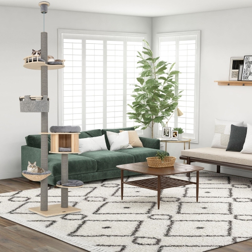 Gymax 6-tier Floor-to-Ceiling Cat Tree w/ Cat Condo Hammock Scratching Posts Platform