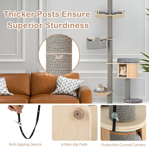 Gymax 6-tier Floor-to-Ceiling Cat Tree w/ Cat Condo Hammock Scratching Posts Platform