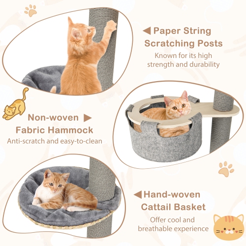 Gymax 6-tier Floor-to-Ceiling Cat Tree w/ Cat Condo Hammock Scratching Posts Platform