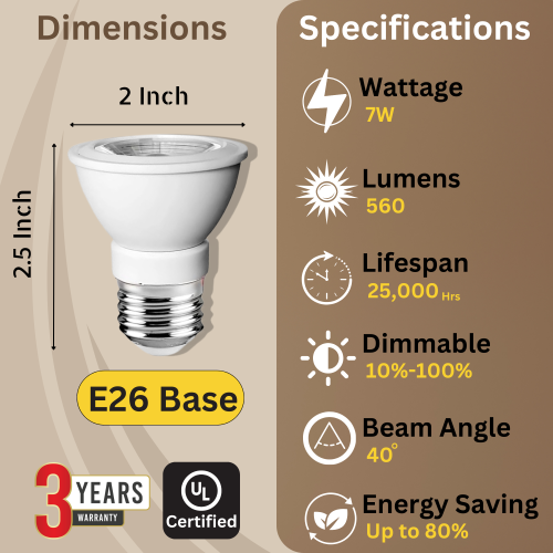 Strak PAR16 LED Bulbs, Dimmable 7W 560LM, LED Flood Lights, 5000K Daylight White Led Spotlight Bulbs, Recessed Lighting E26 Screw Base Cul/Ul