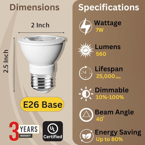 Strak PAR16 LED Bulbs, Dimmable 7W 560LM, LED Flood Lights, 3000K Warm White Led Spotlight Bulbs, Recessed Lighting E26 Screw Base Cul/Ul Certified -