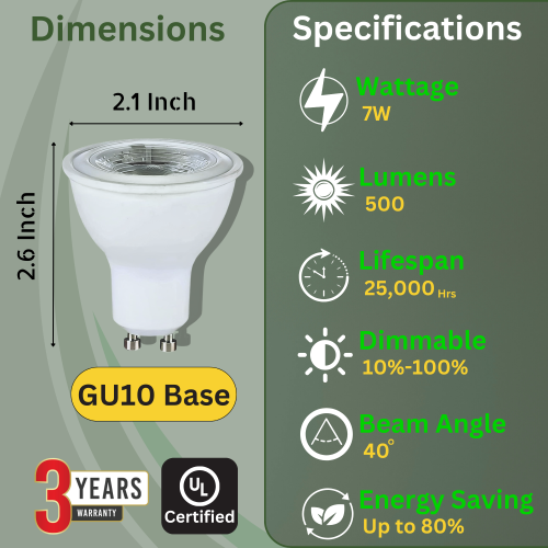 Dimmable GU10 LED Bulbs 7W, 4000K Natural White 500LM Non-Glare Spotlight Bulb, Track Lighting for Kitchen, Range Hood, Living Room, Bedroom (6 Pack)