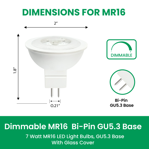 Dimmable MR16 LED Light Bulb 7W, 5000K Cool White 500LM, Non-Glare Bi-Pin GU5.3 Base, 140° Spotlight Bulb for Landscape and Track Lighting, (6 Pack)