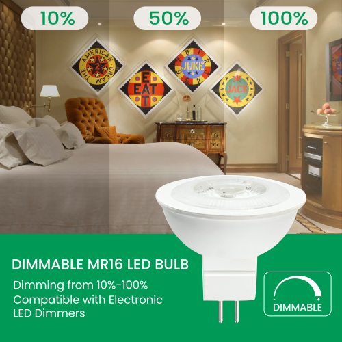 Dimmable MR16 LED Light Bulb 7W, 3000K Warm White 500LM, Non-Glare Bi-Pin GU5.3 Base, 140° Spotlight Bulb for Landscape and Track Lighting, (6 Pack)