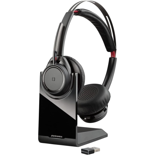 Boîte ouverte - poly Voyager Focus UC avec support de chargement, Casque Bluetooth double avec micro sur tige - USB-A compatible avec PC et Mac