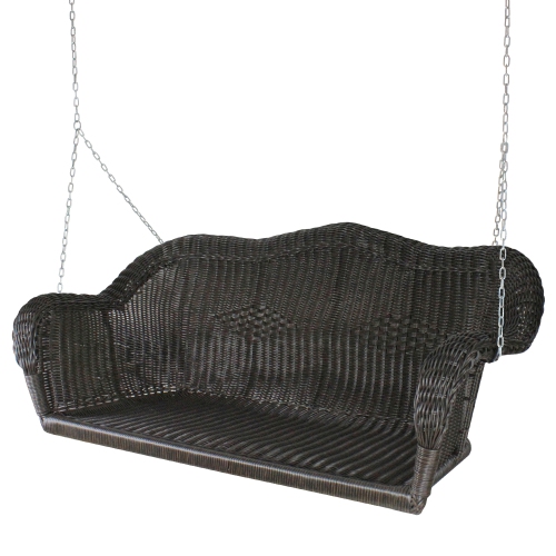 50" Chocolate Brown and Silver Resin Wicker Swing with Chain