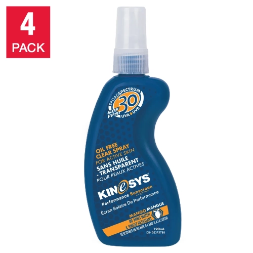 KINeSYS 30 SPF Mango Sunscreen Spray 120 mL 4-pack
