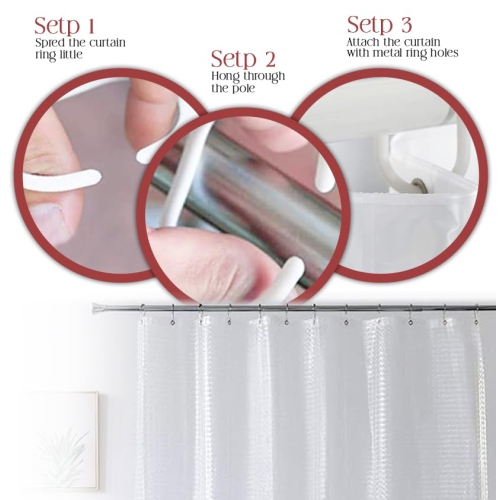 Rideau de douche en PEVA blanc de Canadian Linen 3D, 72 x 72 po, robuste, imperméable, transparent, à utiliser avec ou sans rideau de bain pour