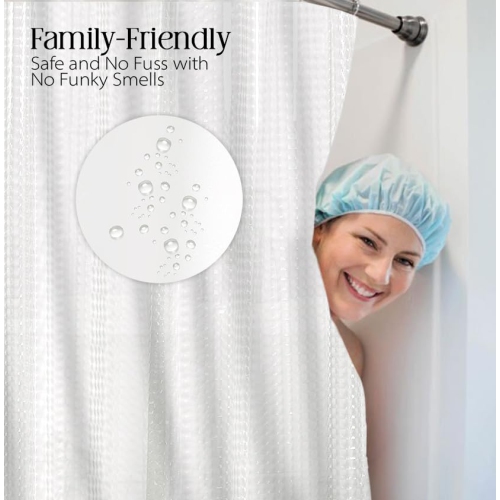 Rideau de douche en PEVA blanc de Canadian Linen 3D, 72 x 72 po, robuste, imperméable, transparent, à utiliser avec ou sans rideau de bain pour