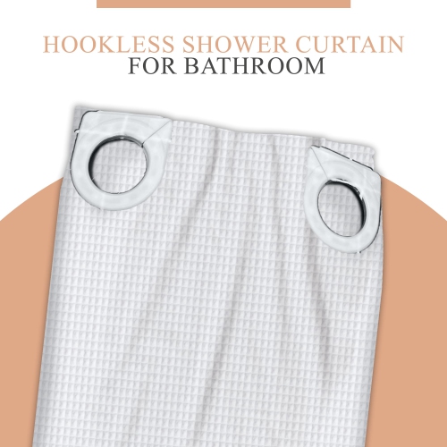 Rideaux de douche en lin canadien sans crochet, 72 x 72 po, doux, résistant à l'eau, en polyester, lavable, avec pince en C, fond magnétique,