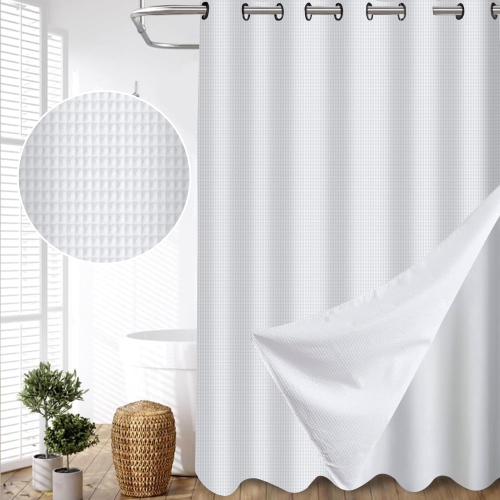 Rideau de douche sans capuchon en lin Canadian, motif gaufré, doublure pour salle de bain, tissu en polyester étanche à pinces en C, fond magnétique