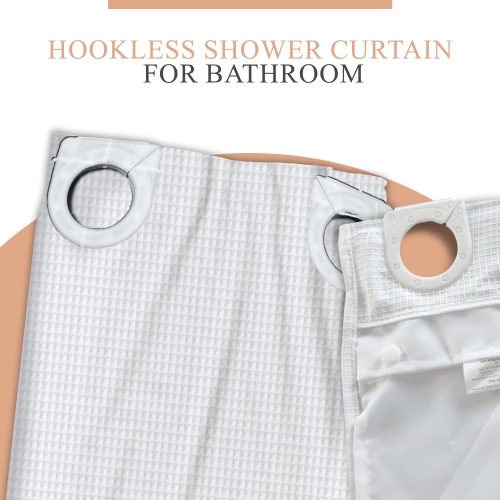 Rideaux de douche en lin canadien sans crochet, doux, imperméable, lavable, en polyester, baignoire, pince en C, fond magnétique, doublure pour salle