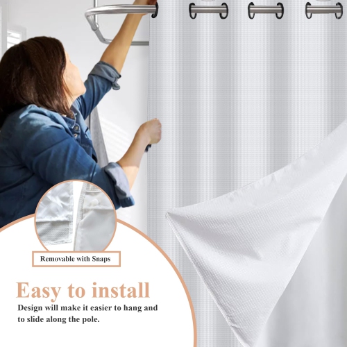 Rideaux de douche en lin canadien sans crochet, doux, imperméable, lavable, en polyester, baignoire, pince en C, fond magnétique, doublure pour salle