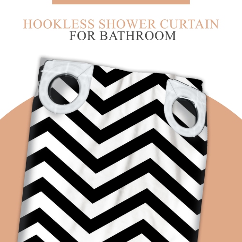 Canadian Linen Hookless Shower Curtains 72"x72" Mildew Water Resistant Polyester Bathtub Shower Curtains for Bathroom, Black & White Wave Pattern