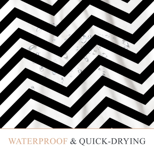 Canadian Linen Hookless Shower Curtains 72"x72" Mildew Water Resistant Polyester Bathtub Shower Curtains for Bathroom, Black & White Wave Pattern