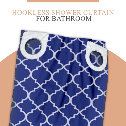 Rideaux de douche en lin canadien sans crochet, 72 x 72 po, lavables en polyester, doux, résistant à l'eau, pour salle de bain, treillis bleu