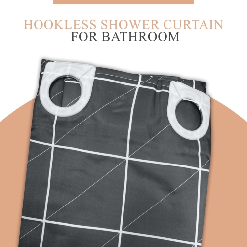 Canadian Linen Hookless Shower Curtains, 72"x72", Mildew Water Resistant Washable Polyester Bathtub Shower Curtains for Bathroom, Black Box
