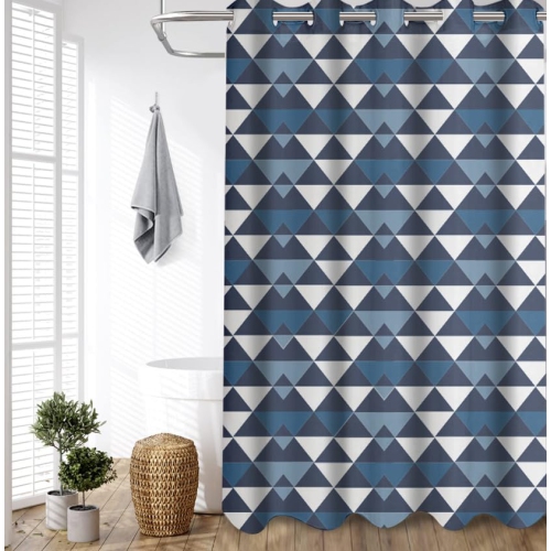 Canadian Linen Hookless Shower Curtains, 72"x72", Mildew Water Resistant Washable Polyester Bathtub Shower Curtains for Bathroom, Blue Triangle