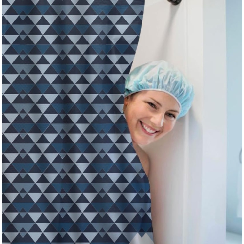 Canadian Linen Hookless Shower Curtains, 72"x72", Mildew Water Resistant Washable Polyester Bathtub Shower Curtains for Bathroom, Blue Triangle