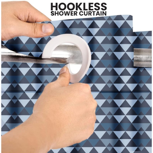 Canadian Linen Hookless Shower Curtains, 72"x72", Mildew Water Resistant Washable Polyester Bathtub Shower Curtains for Bathroom, Blue Triangle