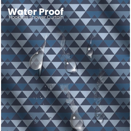 Canadian Linen Hookless Shower Curtains, 72"x72", Mildew Water Resistant Washable Polyester Bathtub Shower Curtains for Bathroom, Blue Triangle