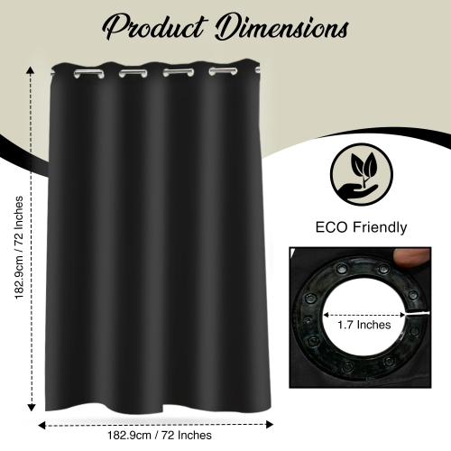 Canadian Linen Hookless Shower Curtains, 72"x72", Mildew Water Resistant Washable Polyester Bathtub C-Clip Magnet Bottom Shower Curtains, Black