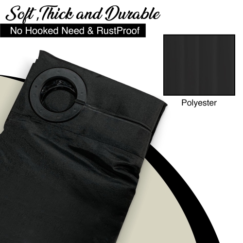 Canadian Linen Hookless Shower Curtains, 72"x72", Mildew Water Resistant Washable Polyester Bathtub C-Clip Magnet Bottom Shower Curtains, Black