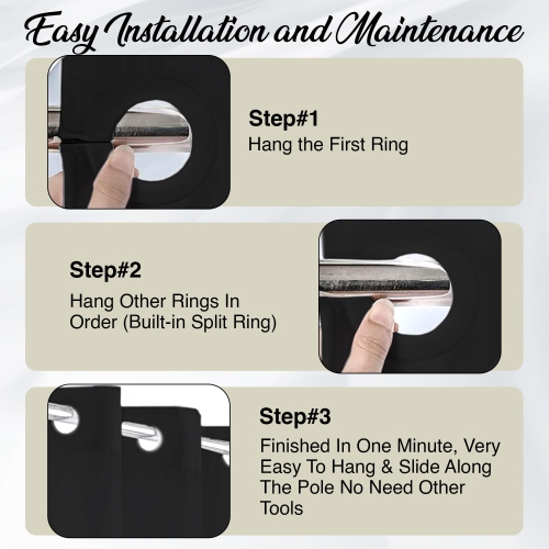 Canadian Linen Hookless Shower Curtains, 72"x72", Mildew Water Resistant Washable Polyester Bathtub C-Clip Magnet Bottom Shower Curtains, Black