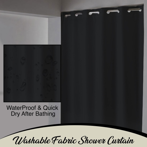Canadian Linen Hookless Shower Curtains, 72"x72", Mildew Water Resistant Washable Polyester Bathtub C-Clip Magnet Bottom Shower Curtains, Black