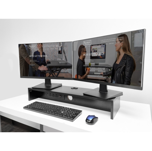 Rocelco DMSV Dual Monitor Stand/Riser w/3 AC, 1 USB & 1 USB-C