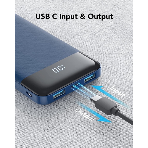 Portable Charger, USB C Power Bank, 3A Fast Charging 10000mAh LED Display Battery Pack, Portable Phone Battery Charger for iPhone 13/12/11/8 Samsung