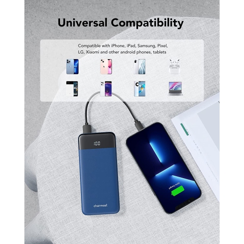 Portable Charger, USB C Power Bank, 3A Fast Charging 10000mAh LED Display Battery Pack, Portable Phone Battery Charger for iPhone 13/12/11/8 Samsung