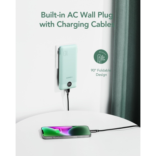 Portable Charger for iPhone Built in Cables Fast Charging USB C Slim 10000 Power Bank, Wall Plug USB Battery Pack for iPhones, iPad, Samsung More