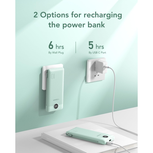 Portable Charger for iPhone Built in Cables Fast Charging USB C Slim 10000 Power Bank, Wall Plug USB Battery Pack for iPhones, iPad, Samsung More