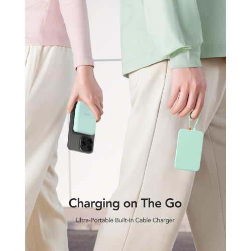 Mini Portable Charger for iPhone, Anti-Dropout Lightweight Fast Charging Power Bank with Built in Cable 20W, USB C in/Out Battery Pack,Compatible