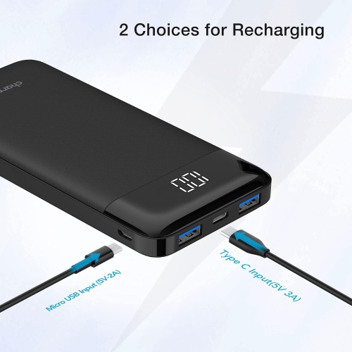 Portable Charger, USB C Power Bank, 3A Fast Charging 10000mAh LED Display Battery Pack, Slim Portable Phone Battery Charger for iPhone 13/12/11/X/8/7