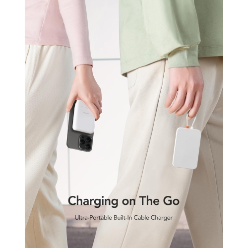 Mini Portable Charger for iPhone, Anti-Dropout Lightweight Fast Charging Power Bank with Built in Cable 5000mAh, USB C in/Out Battery Pack,