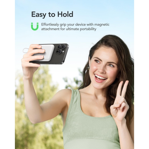 Mini Portable Charger for iPhone, Anti-Dropout Lightweight Fast Charging Power Bank with Built in Cable 5000mAh, USB C in/Out Battery Pack,