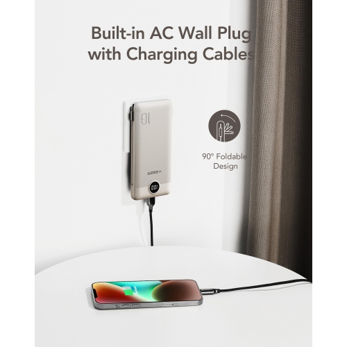 Portable Charger for iPhone Built in Cables Fast Charging USB C Slim 10000 Power Bank, Wall Plug USB Battery Pack for iPhones, iPad, Samsung More