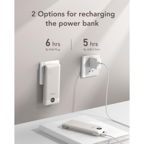 Portable Charger for iPhone Built in Cables Fast Charging USB C Slim 10000 Power Bank, Wall Plug USB Battery Pack for iPhones, iPad, Samsung More