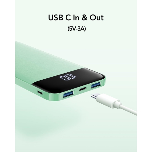 Portable Charger, USB C Power Bank, 3A Fast Charging 10000mAh LED Display Battery Pack, Slim Portable Phone Battery Charger for iPhone 13 12 11 X 8 7