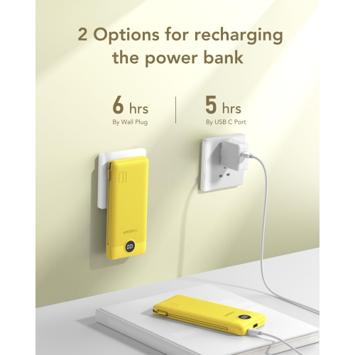 Portable Charger for iPhone Built in Cables Fast Charging USB C Slim 10000 Power Bank, Wall Plug USB Battery Pack for iPhones, iPad, Samsung More