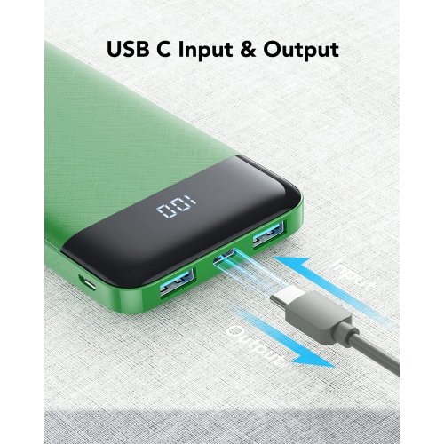 Chargeur portatif, batterie USB-C, écran DEL 10400&nbsp;mAh à chargement rapide 3&nbsp;A, chargeur mince pour iPhone 13 12 11 X 8 7 Samsung S21 S20