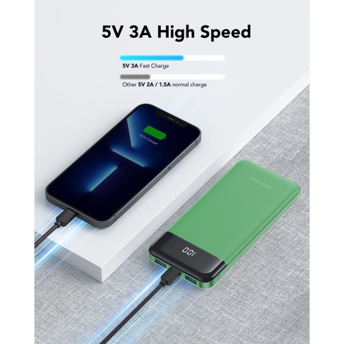 Chargeur portatif, batterie USB-C, écran DEL 10400&nbsp;mAh à chargement rapide 3&nbsp;A, chargeur mince pour iPhone 13 12 11 X 8 7 Samsung S21 S20